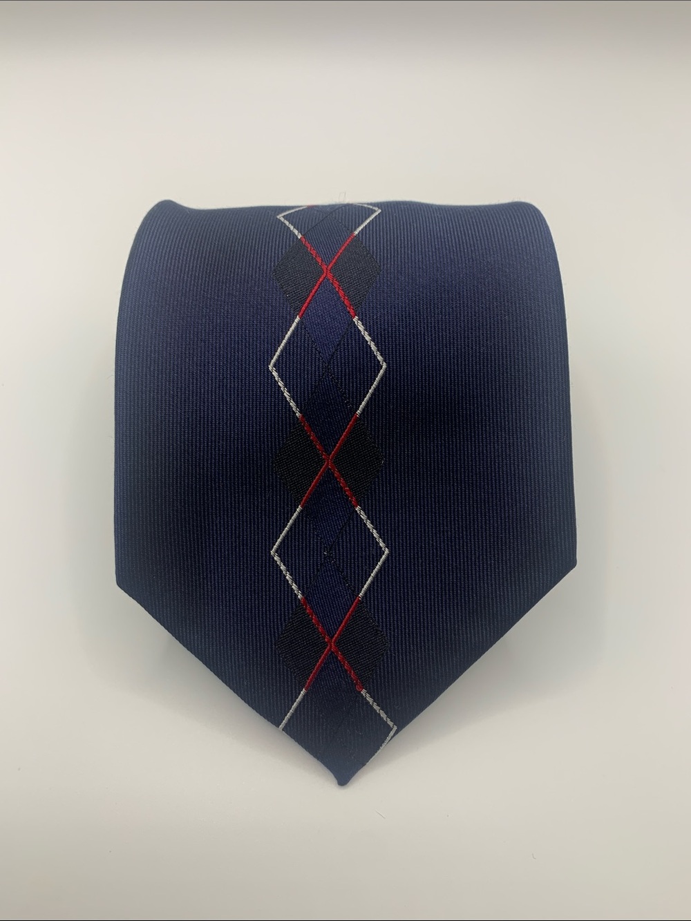 Paul Fredrick Navy Argyle Tie with Red & White Accents